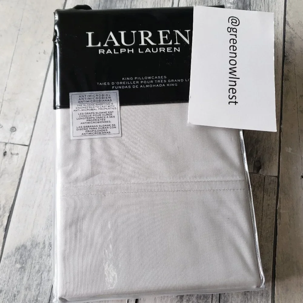 NWT – Ralph Lauren – Sloane Grey Pair of King Pillowcases